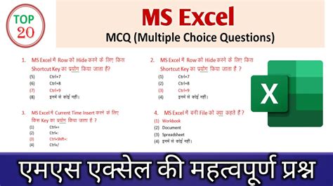 excel important questions mcq