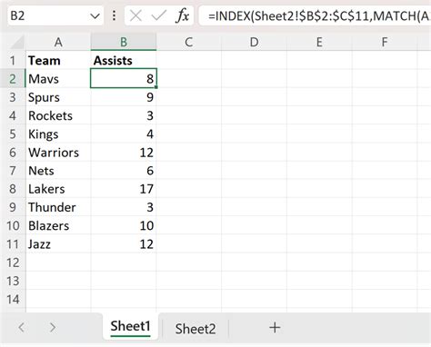 Excel Index Another Sheet
