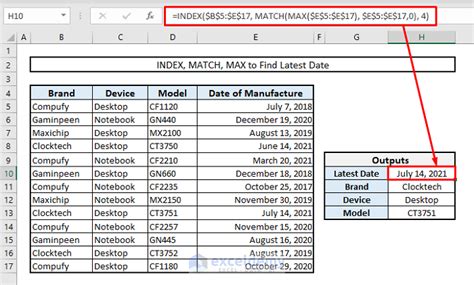 Excel Index Match Max Date