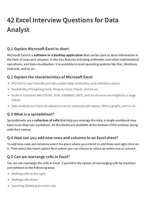 excel interview questions and answers for data analyst pdf download