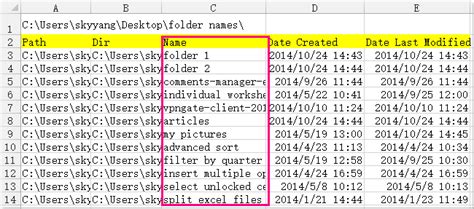excel list all files in folder