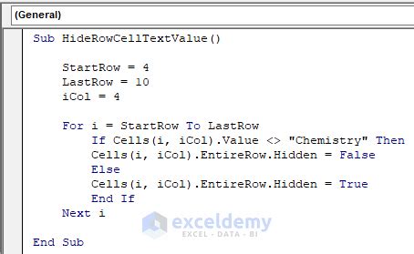 excel macro hide rows