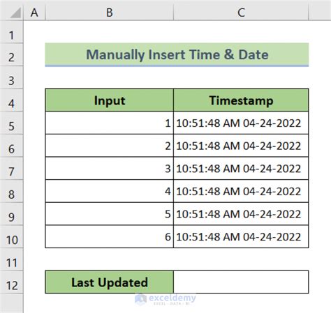excel macro insert date and time in cell