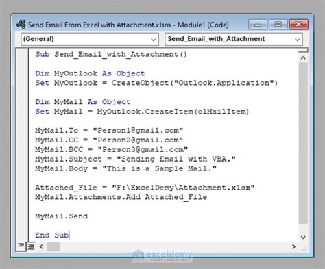 excel macro to send email from outlook with attachment