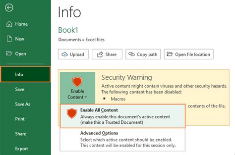 excel macros disabled when opening file