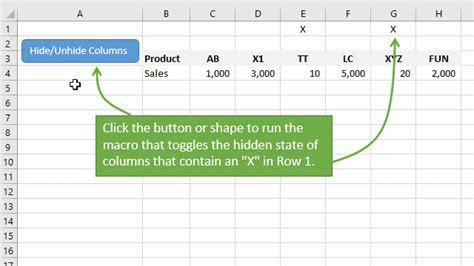 excel macros hide columns