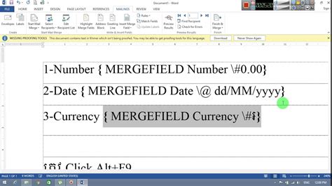 excel mail merge format numbers