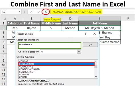 excel make first and last name combine