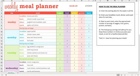 Excel Meal Planner Template