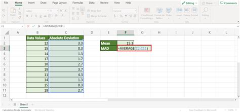 excel mean absolute deviation formula