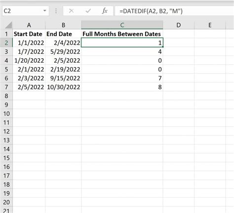 excel months between two dates not rounded