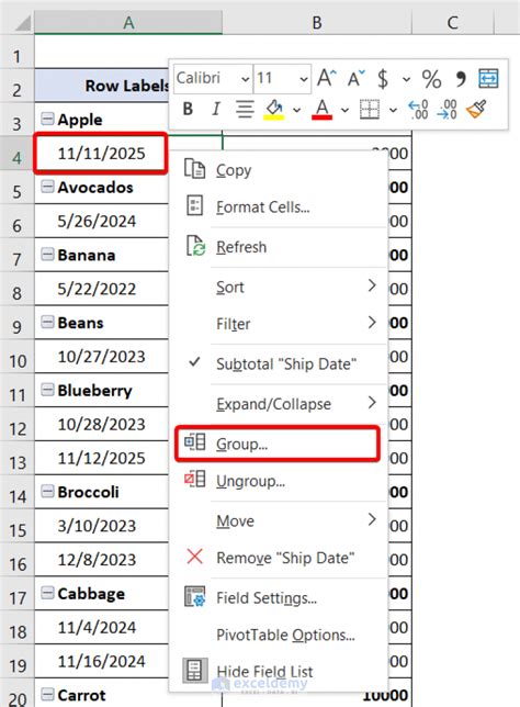 excel pivot table cannot group by month