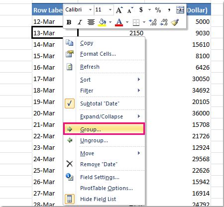 excel pivot table group by month and week