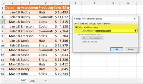 excel pivot table select data range