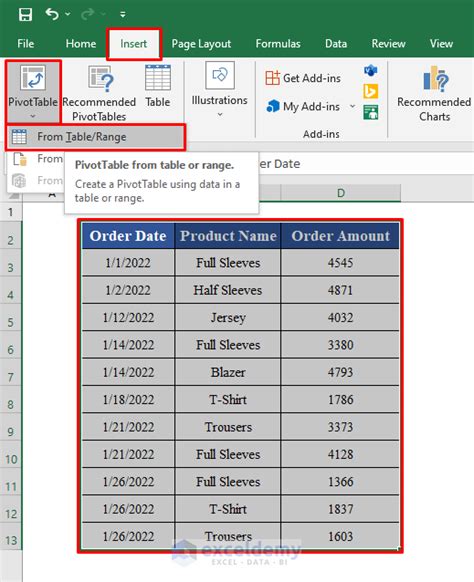 excel pivot table select date range