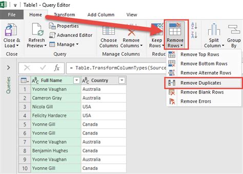 excel power query remove duplicates based on multiple columns