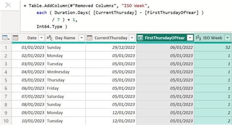 excel power query week of year
