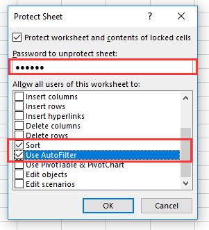 excel protect cells from editing but allow filter