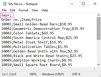 excel read csv separator