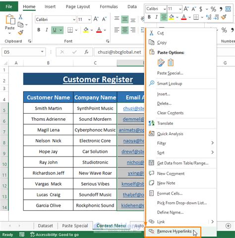 excel remove hyperlink from entire column