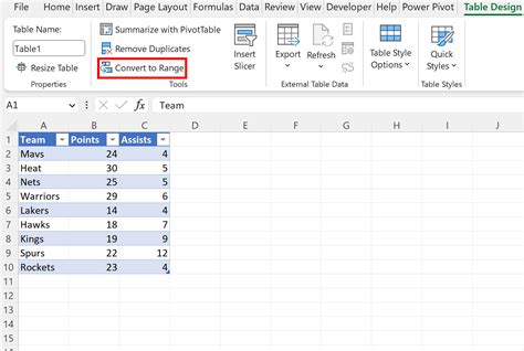 Excel Remove Table Without Deleting Data