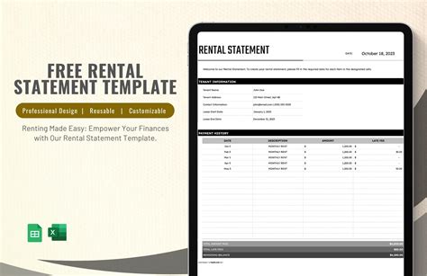 Excel Rent Statement Template