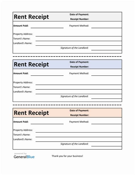 Excel Rental Receipt Template