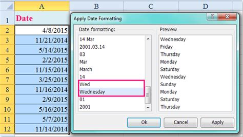 excel return day of week as number
