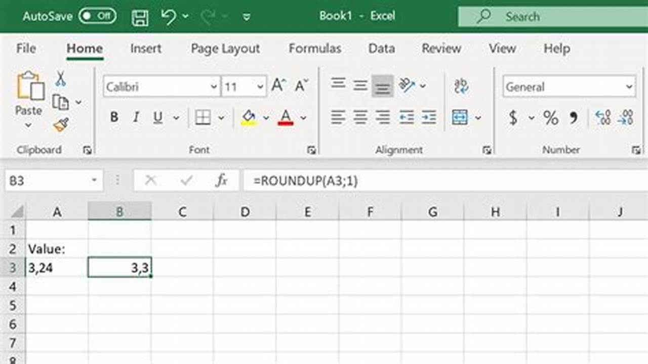 Cara menggunakan fungsi RoundUp di Excel