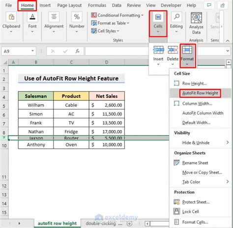 excel row height not automatically adjusting