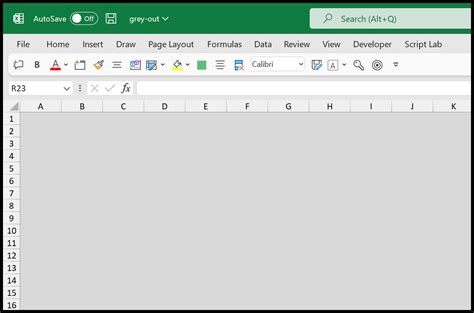 excel rows and columns greyed out