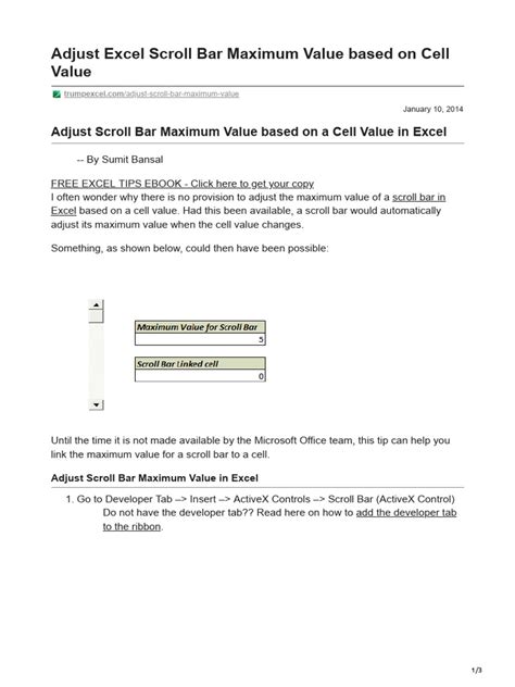Excel Scroll Bar Maximum Value