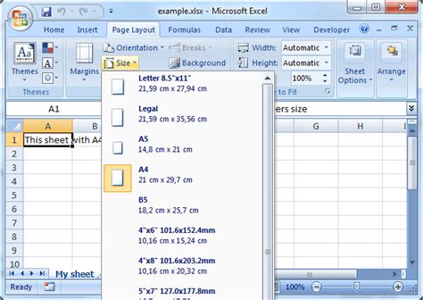 excel set sheet size