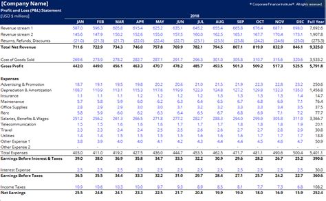 Excel sheet with P&L Statement