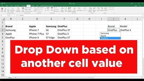 excel show drop down list based on another cell