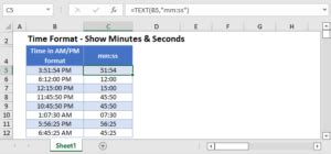 excel show time in seconds