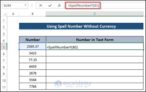 Excel convert number to text with Spell Number addin