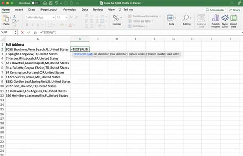 excel split function