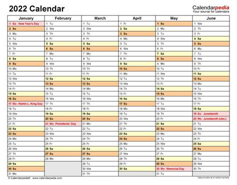excel spreadsheet calendar 2022
