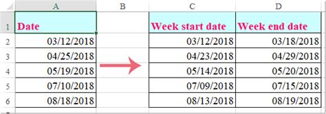 excel start of week from date