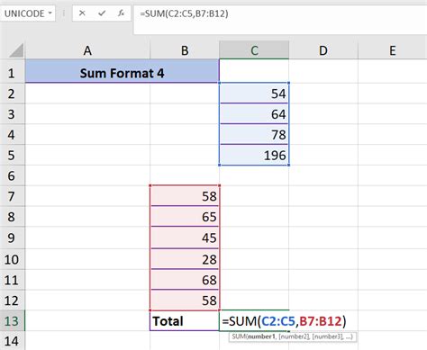 excel sum format