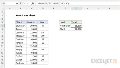 excel sum if another cell not empty