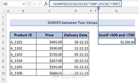 excel sumifs between two values