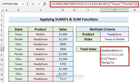 excel sumifs equal to multiple values