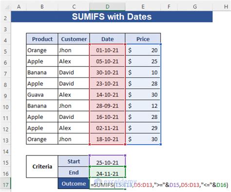 excel sumifs multiple rows