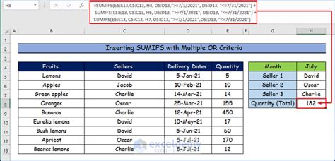 excel sumifs multiple values in same column