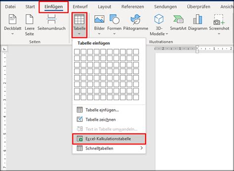 excel tabelle in word