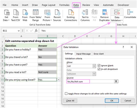 Excel Table Change Drop Down List