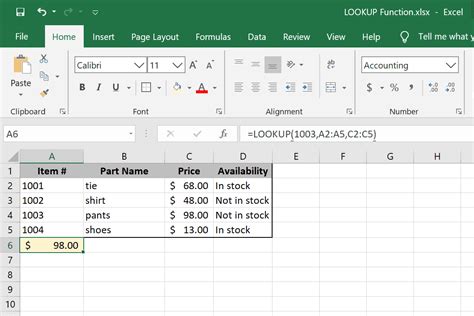 Excel Table Lookup Function