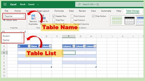Excel Table Names List